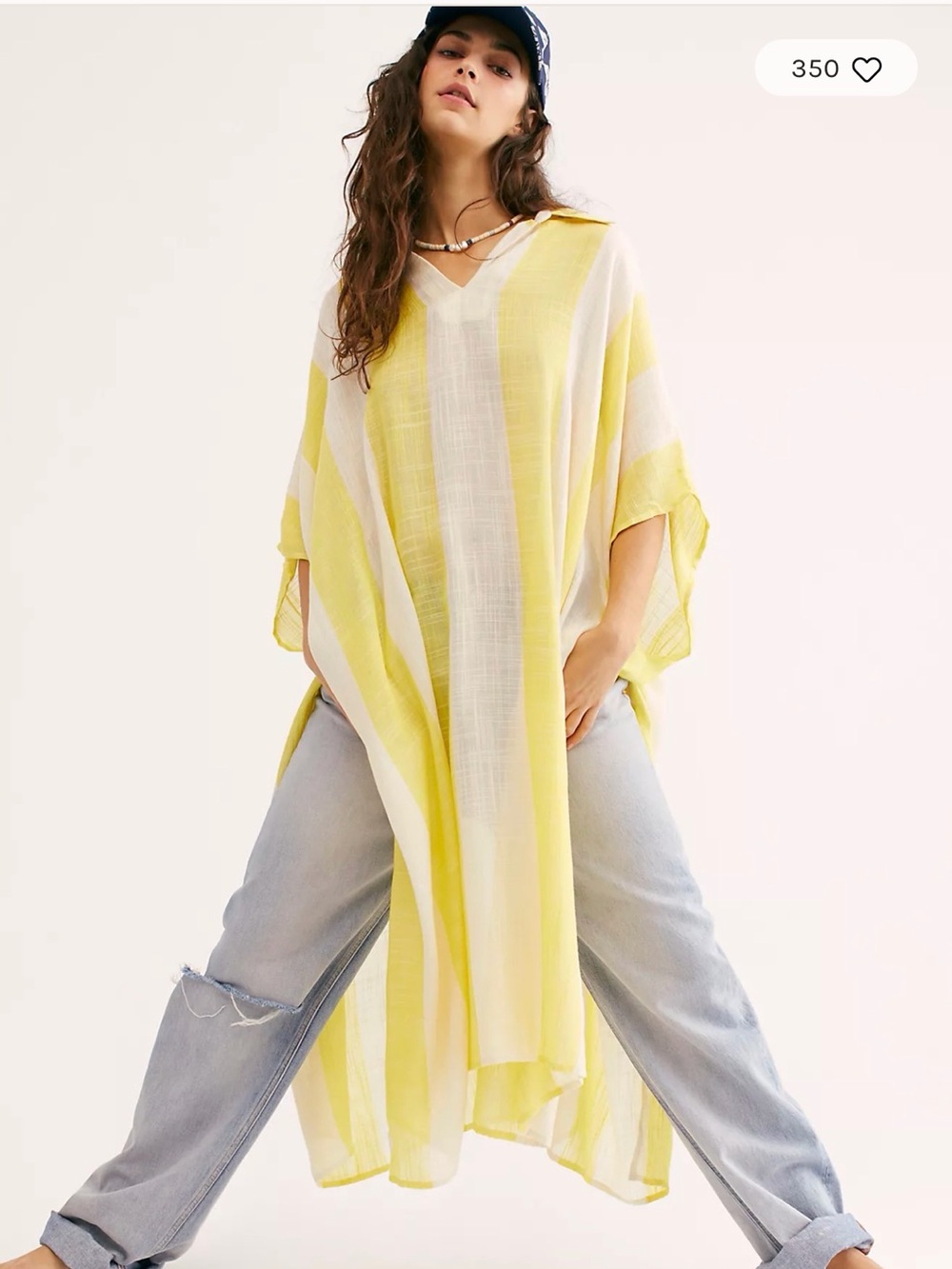 Free People Shore Thing Striped Kaftan Poncho Cover Up OS